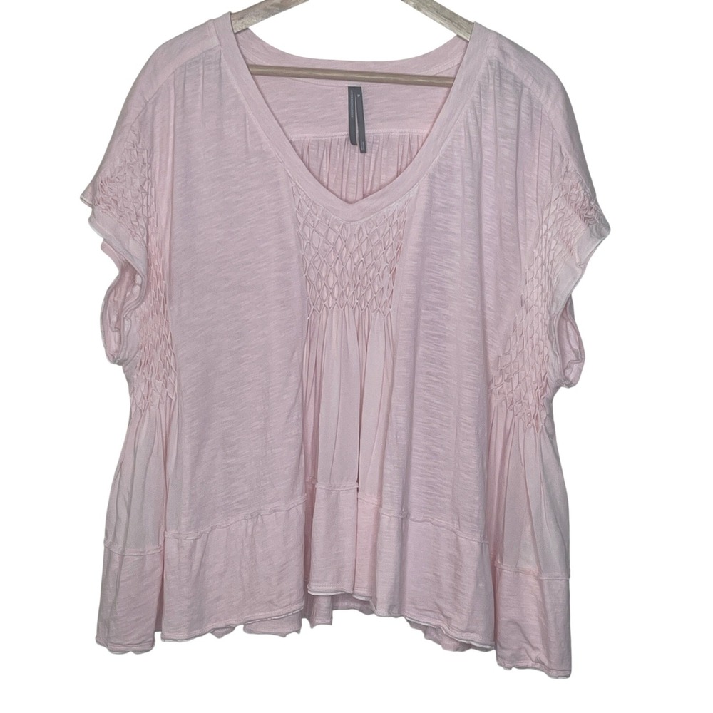Anthropologie Light Pink Smocked V-Neck Peplum Top Relaxed Fit XL - Picture 1 of 8
